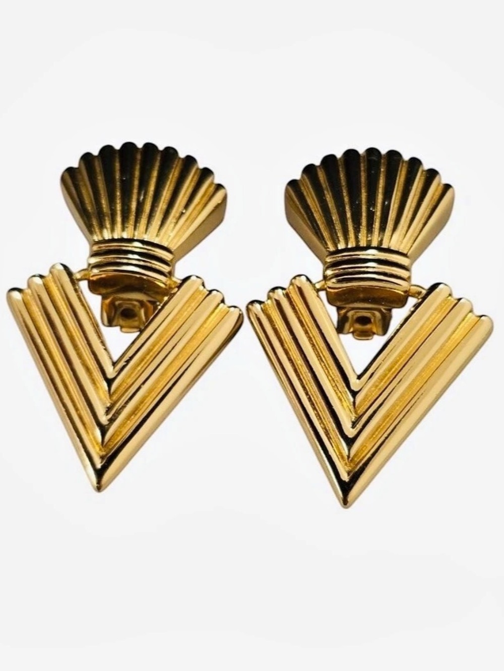 NEW! Christian Dior RARE Vintage RETRO Door Knocker Statement Gold Clip Earrings